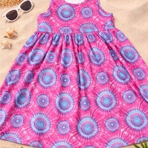 Vibrant Pink and Blue Kids Tie-Dye Dress